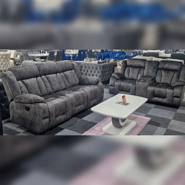 Berlin Fabric Recliner Sofa 3+2 Seater Grey-Fabric Sofa With Cup Holders