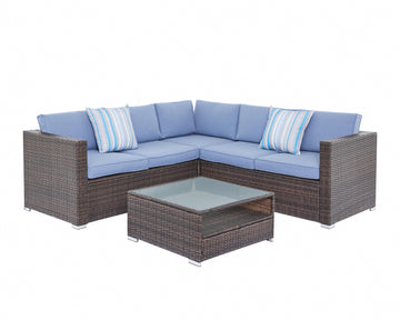 Zenith 4PC Corner Sofa Set w/ Blue Cushions