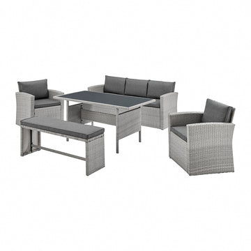 Lush Two Tone Grey Rattan Dark Grey Cushions 5Pcs Sofa