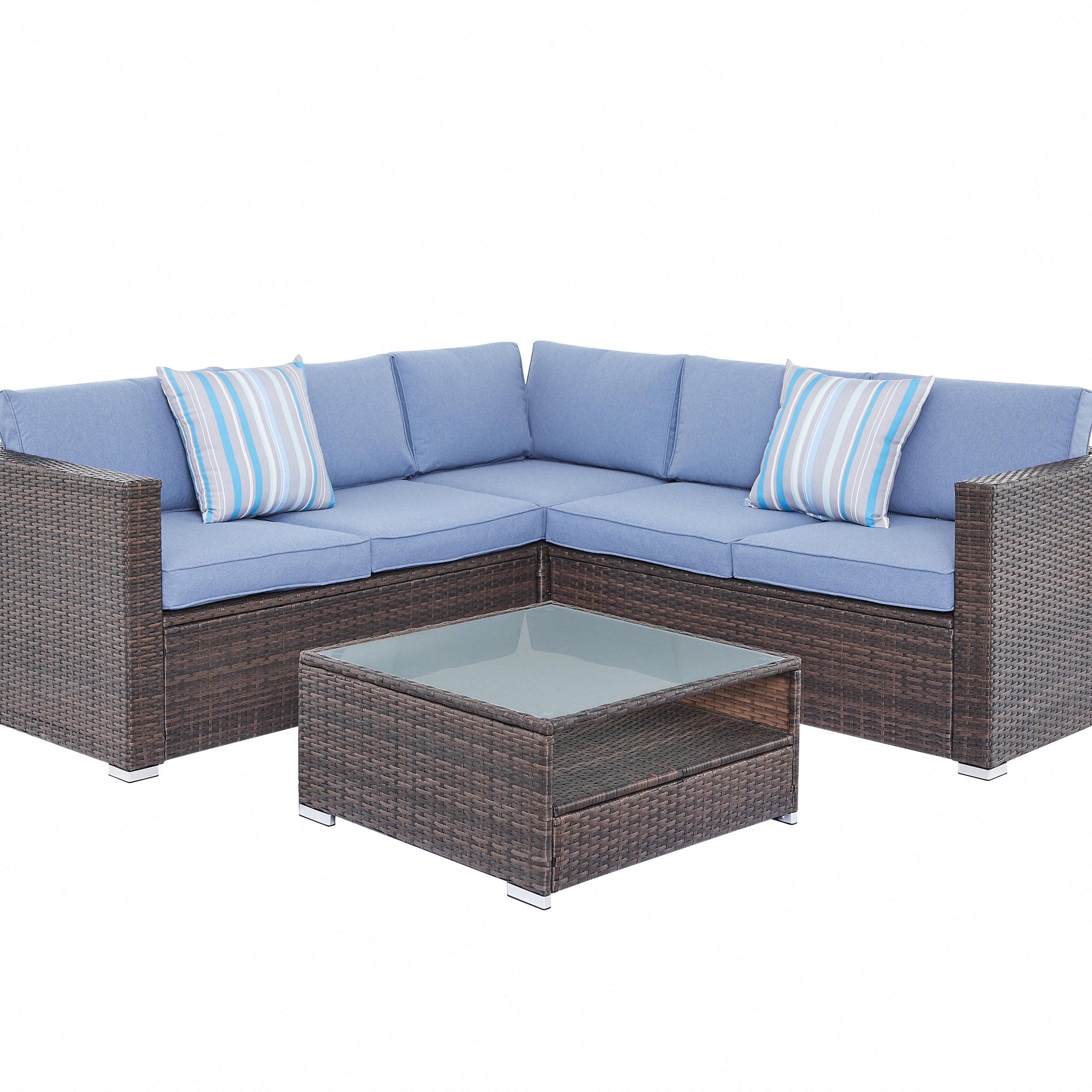 Zenith 4PC Corner Sofa Set w/ Blue  Cushions