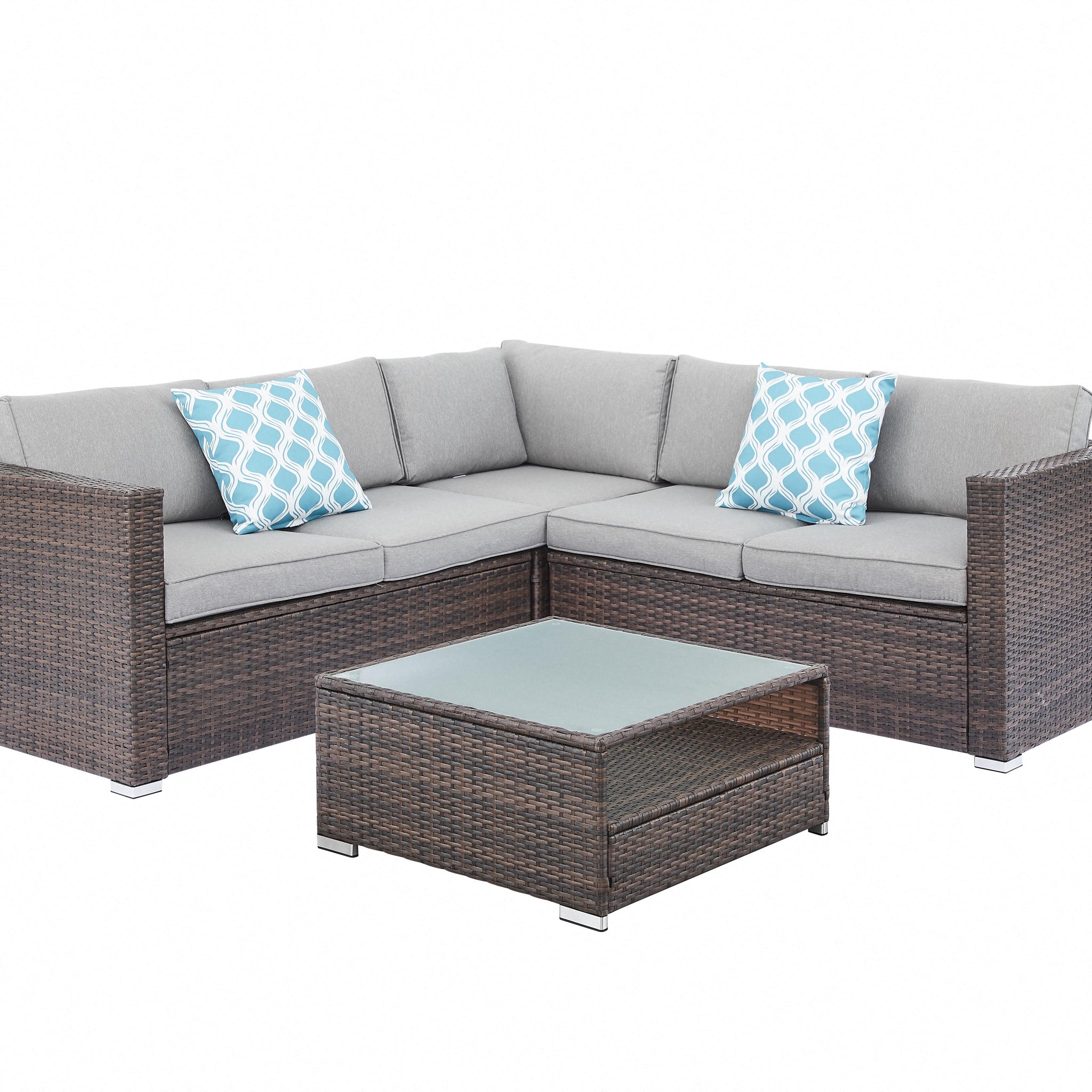 Oasis 4PC Corner Sofa Set w/ Grey  Cushions