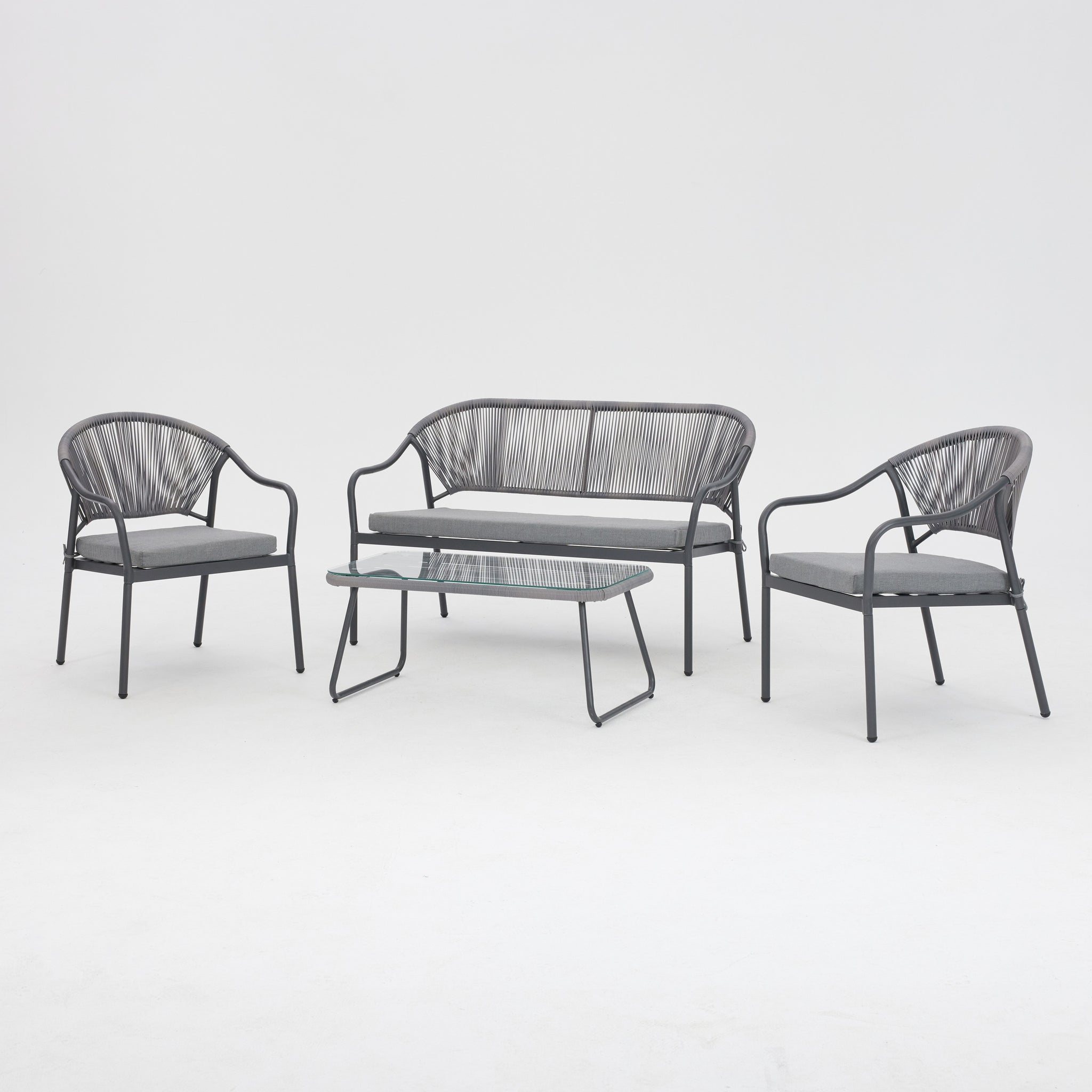 Grove 4 Piece Grey Rope Lounge Set w/ Grey  Cushions & Cover