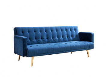 Westminster V2 Blue Velvet Sofa bed with Golden Metal legs