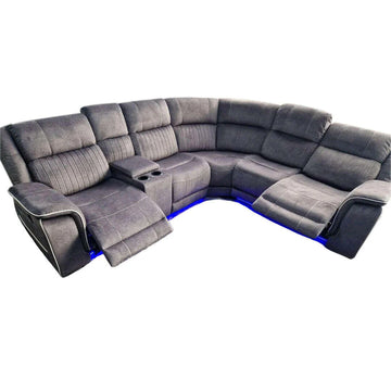 Hannah Fabric Electric Recliner Corner Sofa Grey-LED LIGHTS/USB PORTS/CUPHOLDERS