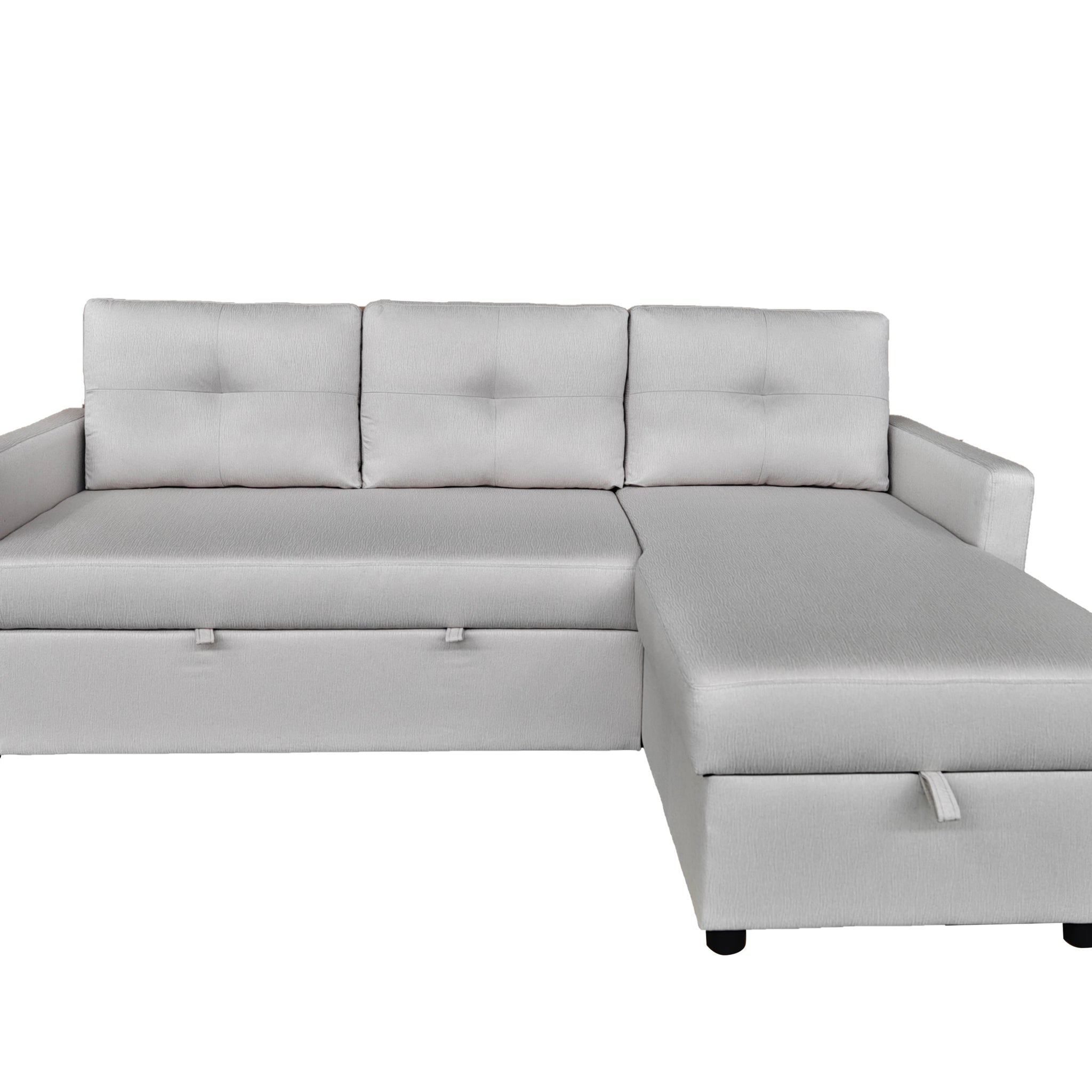 Retro Universal Corner Pull Out Sofa bed with storage chase Silver