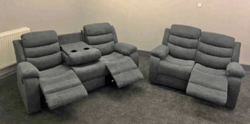 Sorrento Grey Fabric 3+2 Recliner Sofa With Cup Holder