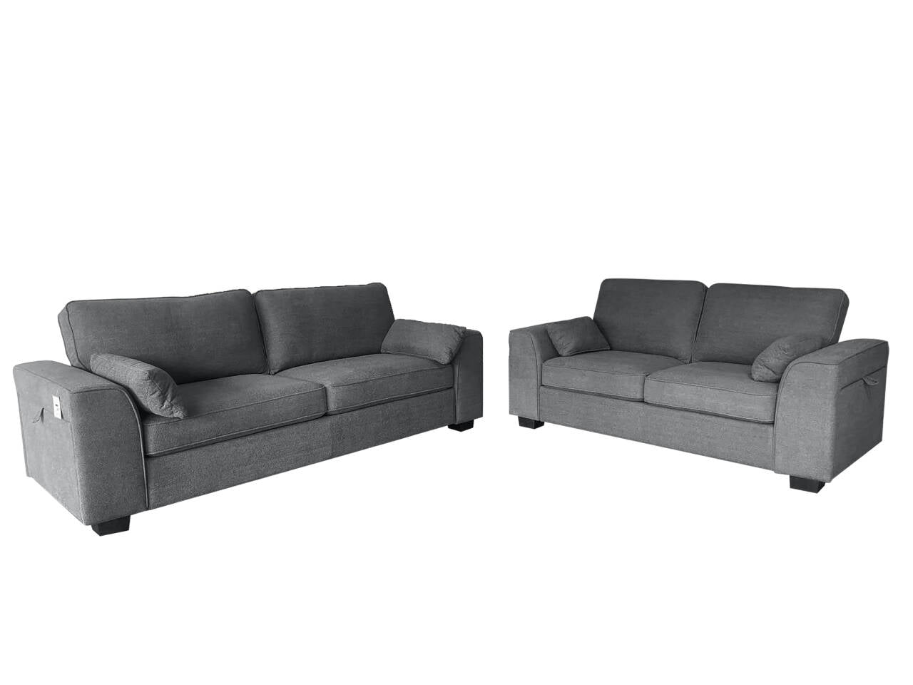 Henley 2+3 Seater Sofa Set with Cupholder on Side and and Storage Grey